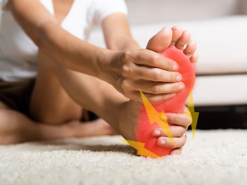 Ilustración médica de síntomas de neuropatía diabética